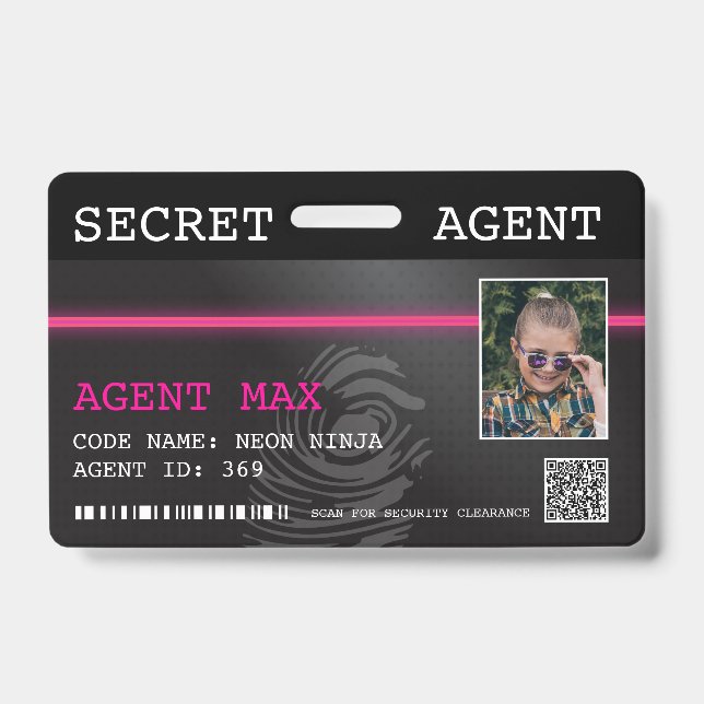 Interactive Secret Agent Spy Badge - Black/Pink (Front)