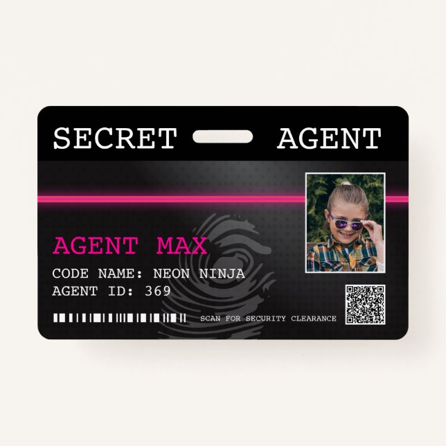 Interactive Secret Agent Spy Badge - Black/Pink (Front)