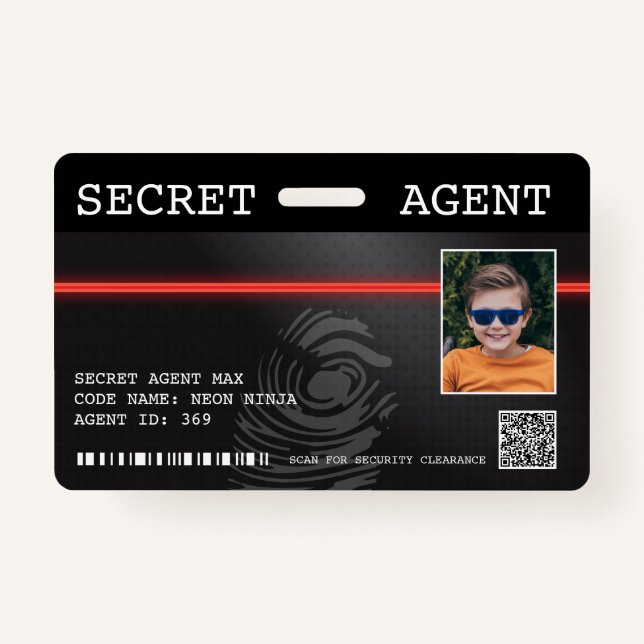 Interactive Secret Agent Spy Badge - Black/Red (Front)