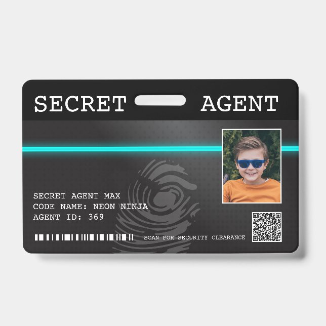 Interactive Secret Agent Spy Badge - Black/Teal (Front)