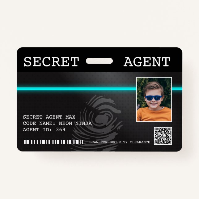 Interactive Secret Agent Spy Badge - Black/Teal (Front)