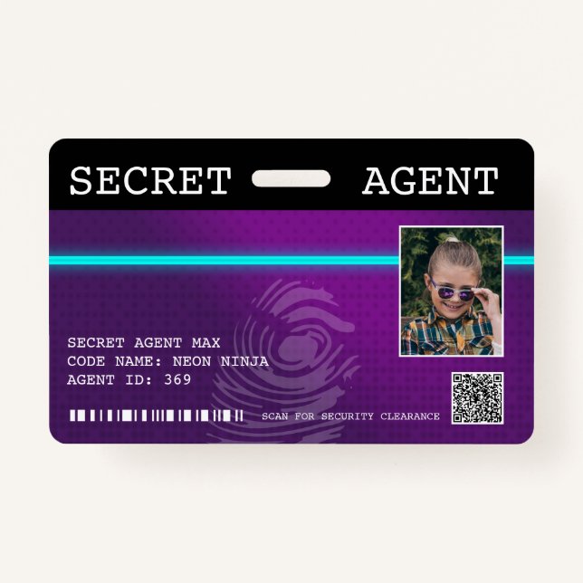 Interactive Secret Agent Spy Badge - Purple/Teal (Front)