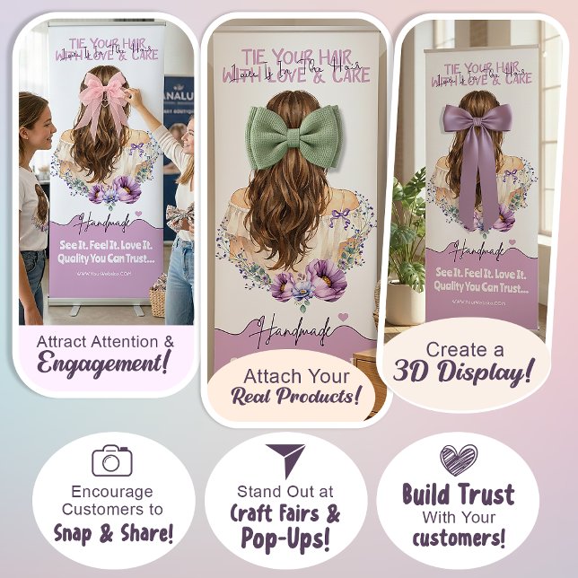 Interactive Vendor Booth Retractable Banner (Interactive vendor booth retractable banner with 3D hair accessory display concept for small busines)
