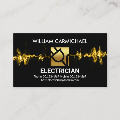 Intercepting Lightning Gold Power Plug Electrician Business Card