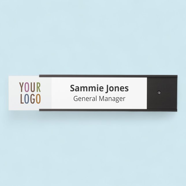 Interchangeable Door Name Plate with Logo Black (MISOOK Black Nameplate with Logo. Name on White Background.)