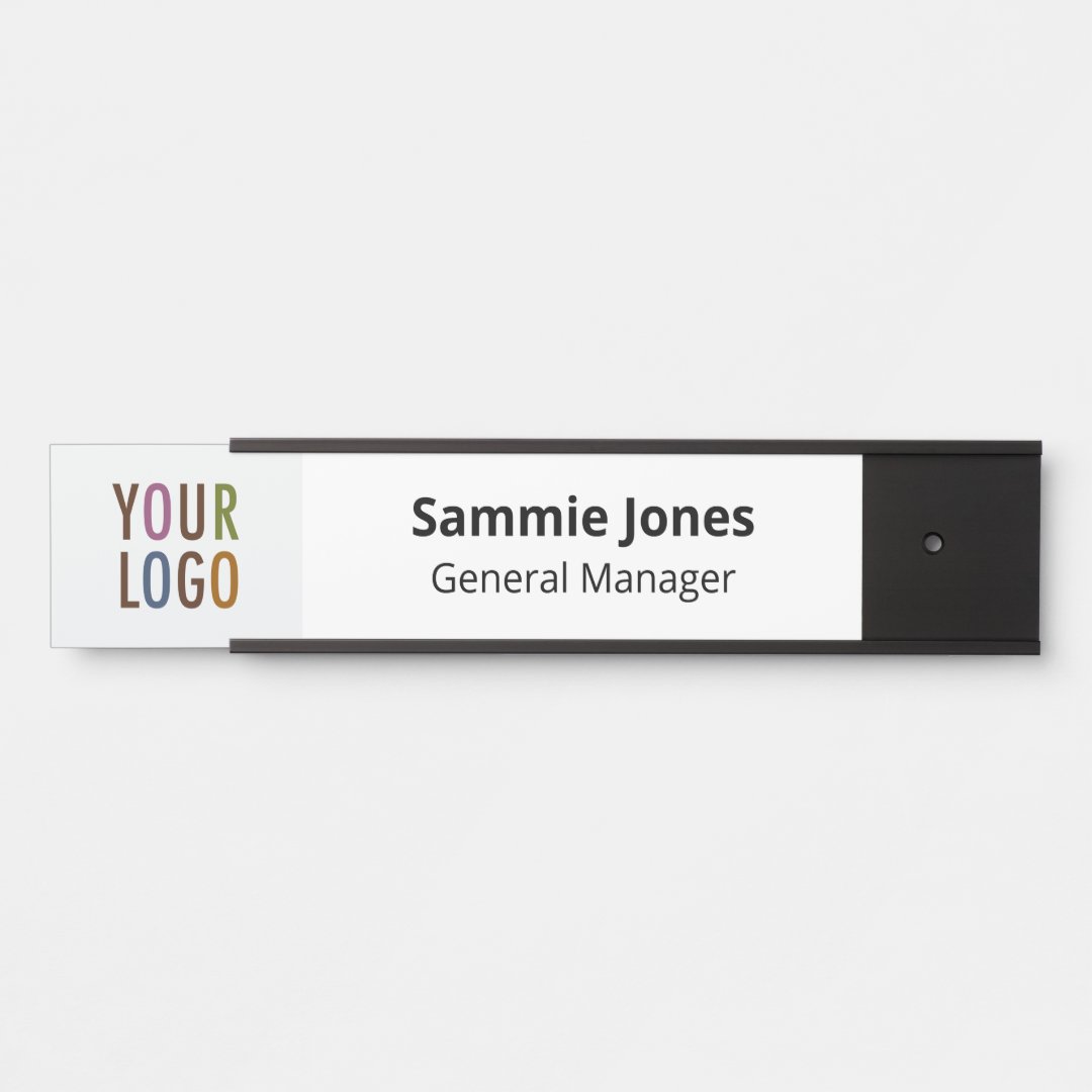 Interchangeable Door Name Plate with Logo Black | Zazzle