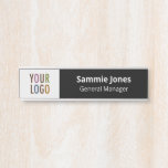 Interchangeable Office Door Name Plate with Logo<br><div class="desc">Personalize this interchangeable office door name plate with your own company logo, name, job title, or other custom text. You can customize the background color to match your corporate colors. Available in silver, black, or rose gold metal colors in two sizes – standard 2 inch x 8 inch or long...</div>