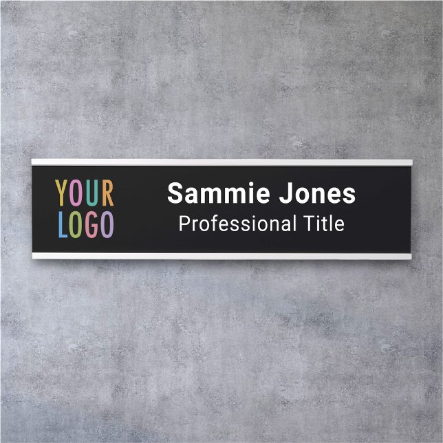 Interchangeable Office Door Nameplate Company Logo (MISOOK Black Wall Name Plate with Logo and Job Title)