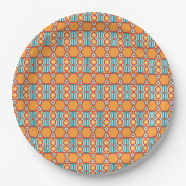 Interconnected Geometric Pattern with Vibrant Colo Paper Plates (Front)