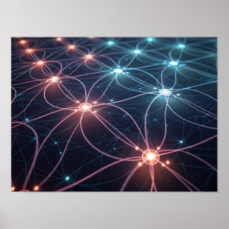 Interconnected Glowing Neural Network Poster