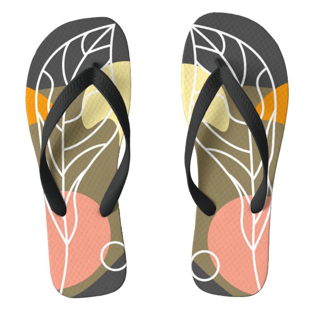Interesting abstract spots with leaves flip flops (Footbed)