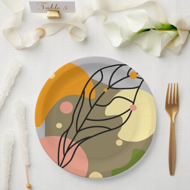 Interesting abstract spots with leaves paper plates (Wedding)