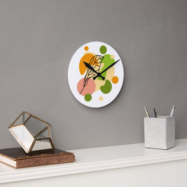 Interesting abstract spots with leaves round clock (Office)