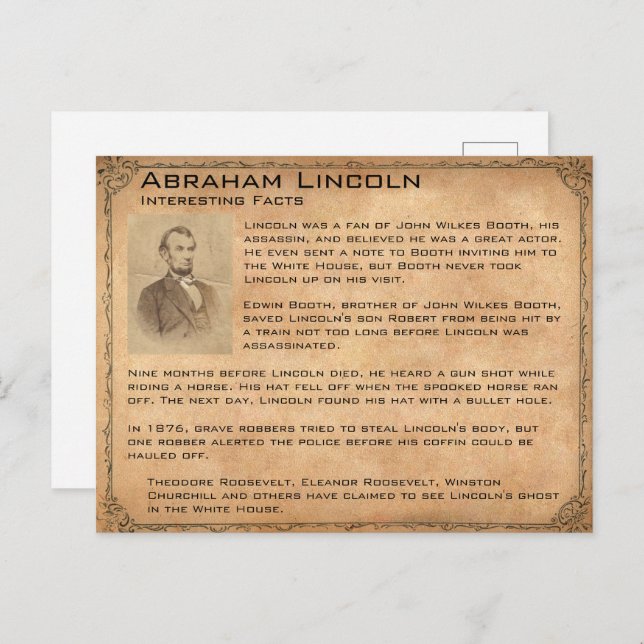 Interesting Facts About Abraham Lincoln Postcard (Front/Back)