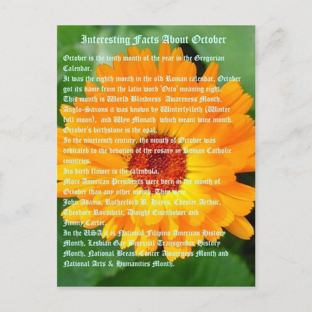 Interesting Facts About October Postcard (Front)
