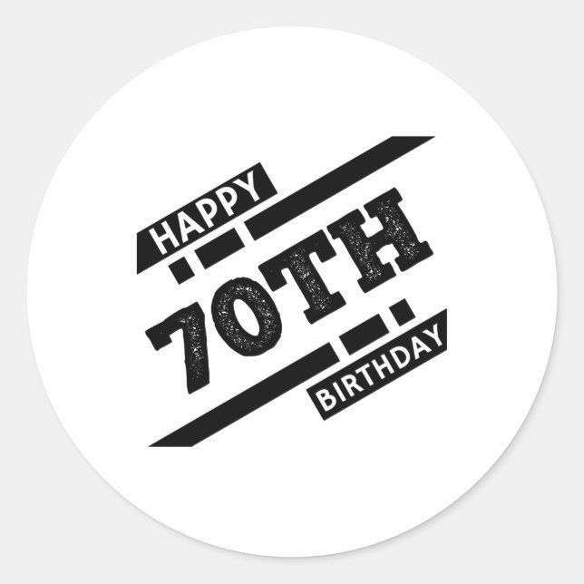Interesting happy 70th birthday typography design classic round sticker (Front)