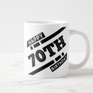 Interesting happy 70th birthday typography design giant coffee mug