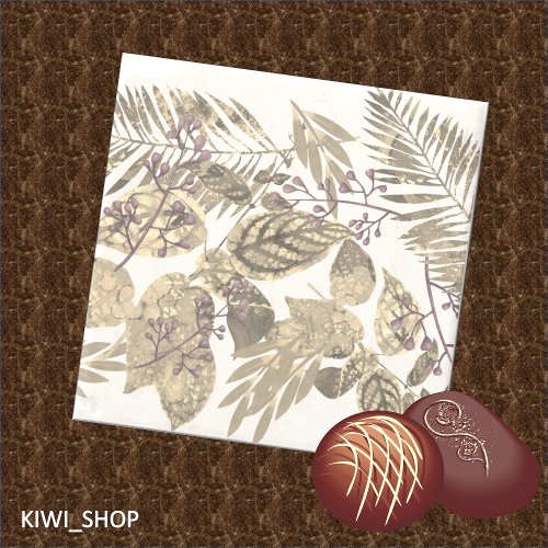 Interesting Leaf Collage with Berries White Stone Coaster