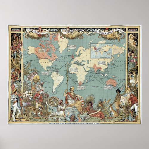 Interesting vintage British Empire world map 1886 Poster