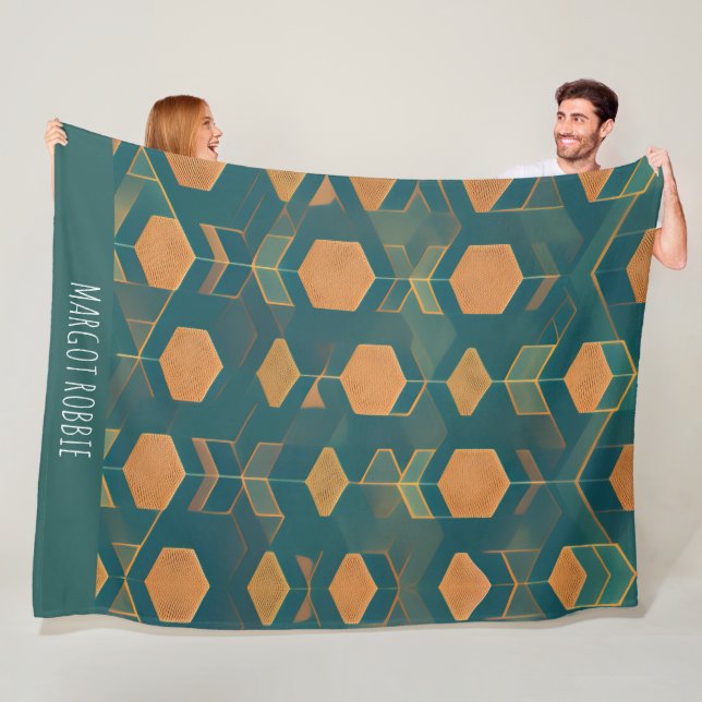 Interfacing Cube Blue Monochromatic Pattern Fleece Blanket (In Situ)