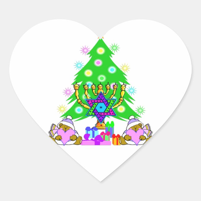 Interfaith Christmas Hanukkah Holiday Fun Heart Sticker (Front)