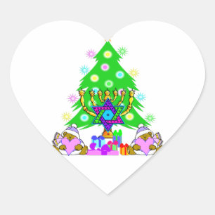 Interfaith Christmas Hanukkah Holiday Fun Heart Sticker