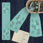Interfaith Minister Stole (Aqua) Scarf<br><div class="desc">Beautiful scarf in shades of aqua with symbols of different religions and a labyrinth in the background. Suitable for an interfaith minister to use as a ceremonial stole.</div>