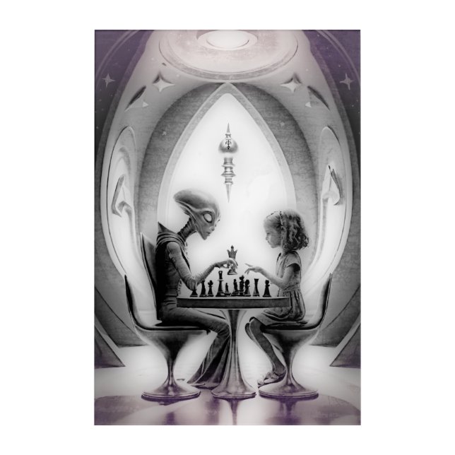 Intergalactic Chess: Alien vs Girl Acrylic Print (Front)