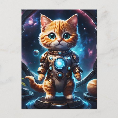 Intergalactic Explorer Ginger Astronaut Kitten Postcard
