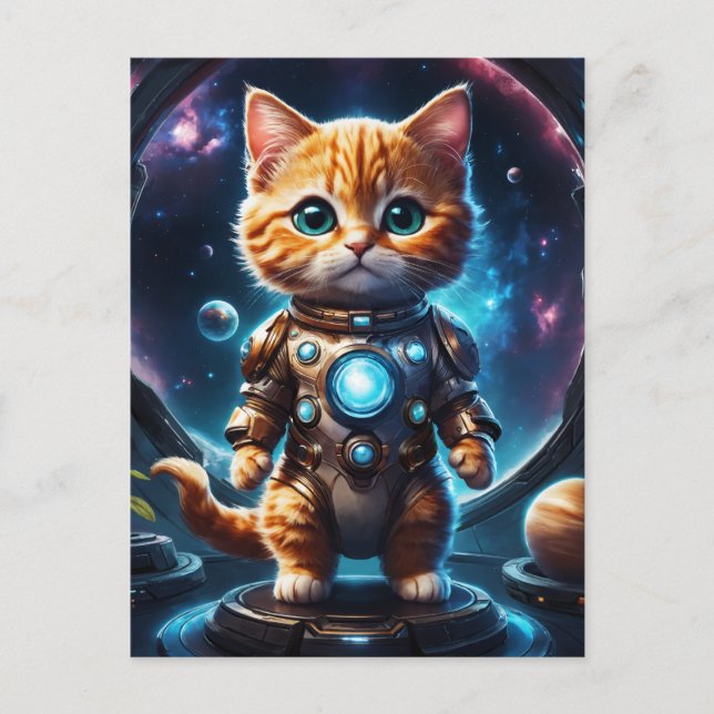 Intergalactic Explorer: Ginger Astronaut Kitten Postcard (Front)