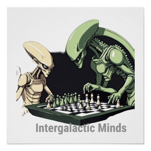Intergalactic Minds _ Two Aliens Playing Chess Poster