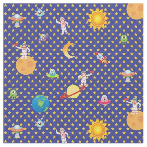Intergalactic Star Space on Dark Blue  Fabric