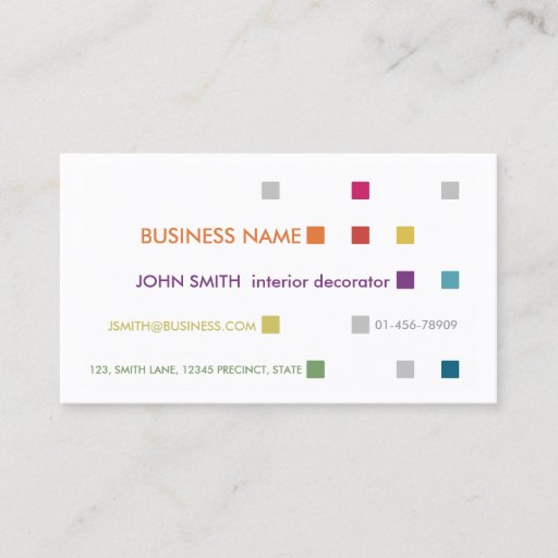 Customizable Interior Decorator Business Card Bright Squares