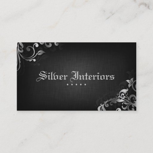 Customizable Interior Design Business Card Linen Black Silver