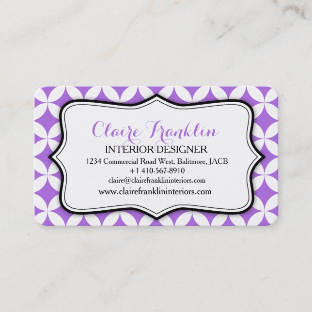 Interior design business circular purple pattern card (Front)