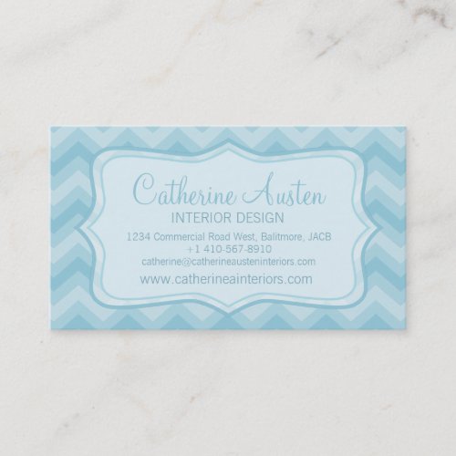 Interior design chevron zigzag blue business card