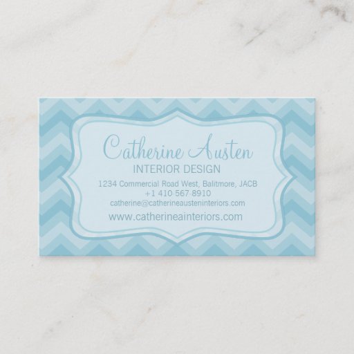Customizable Interior design chevron zigzag blue business card