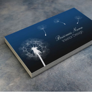 Interior Design Elegant Navy Blue Dandelion Business Card