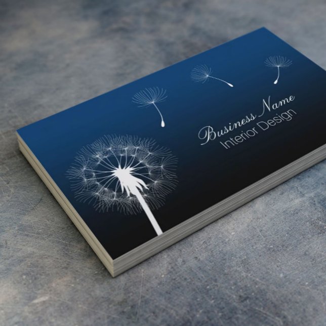 Interior Design Elegant Navy Blue Dandelion Business Card (Creator Uploaded)