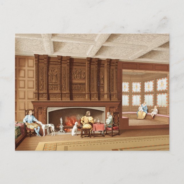 Interior Design Elizabethan Fireplace Vintage 1800 Postcard (Front)