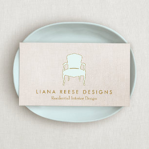 Interior Design  French Chair Logo FAUX Linen Business Card
