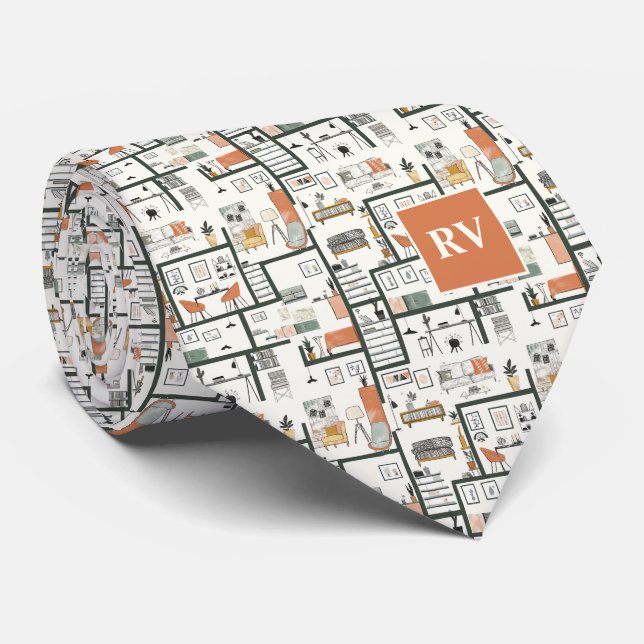 Interior Design House Floor Plan Neck Tie (Rolled)
