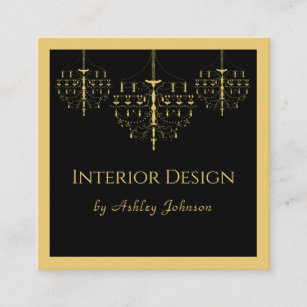 Interior Design Luxurious Chandelier Yellow Black Square Business Card