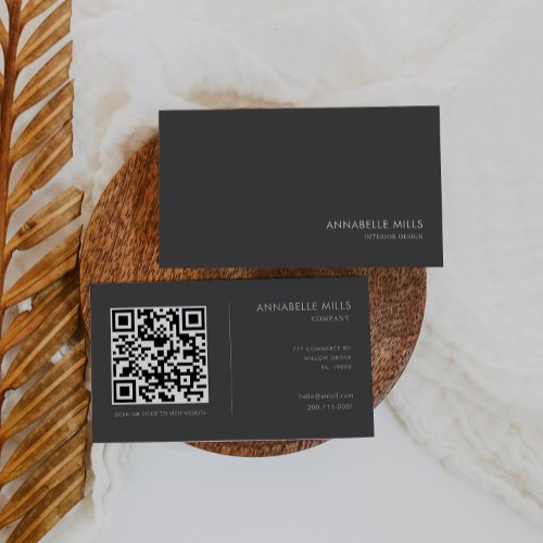 Interior Design Minimalist Gray White Qr Code Business Card