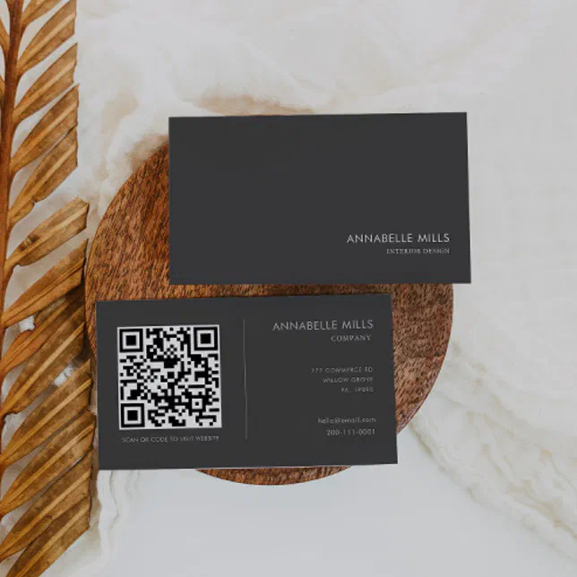 Interior Design Minimalist Gray White Qr Code Business Card | Zazzle