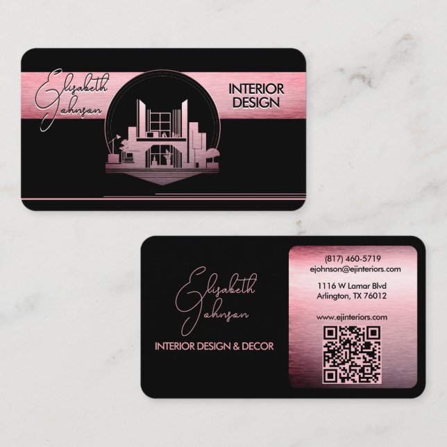 Interior Design or Architect Logo Black and Rose  Business Card (Front/Back)