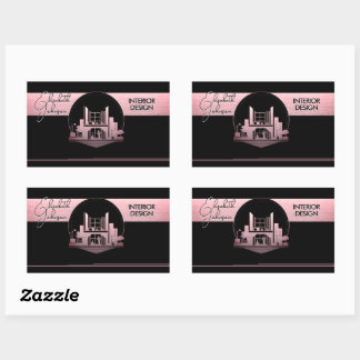 Interior Design or Architect Logo Black and Rose Rectangular Sticker