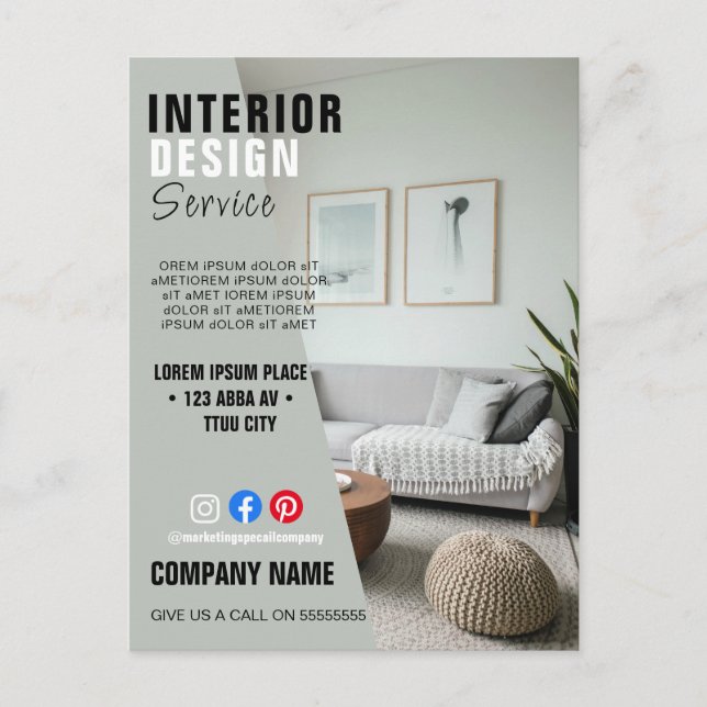Interior Design Postcard Marketing Decorator Ad (Front)