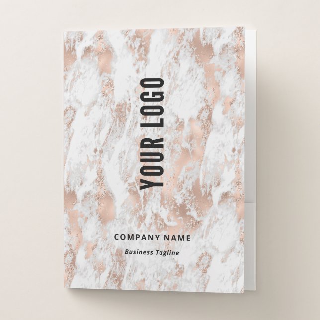 Interior Design Rose Gold Marble Business Logo Pocket Folder (Front)
