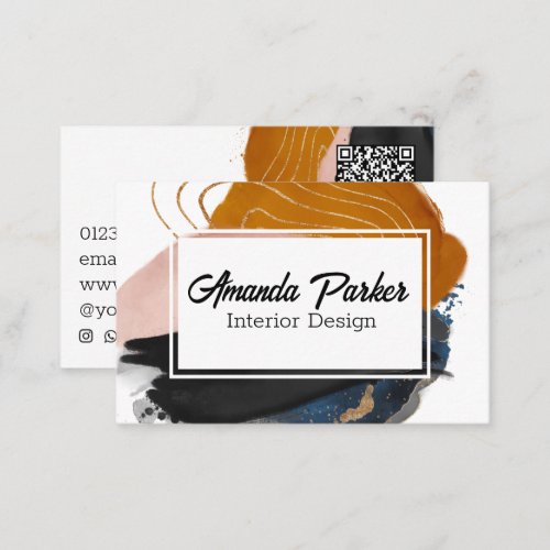 Interior Design Simple Modern Abstract QR Code Business Card